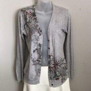 Gray cardigan with beautiful, whimsical stitching